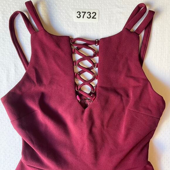 B. Darlin Women Mini Dress size XS Sleeveless A-line Deep Cut sexy Burgundy Red - Picture 5 of 8